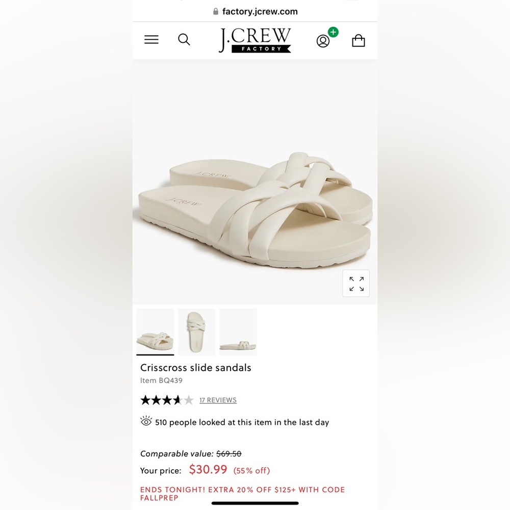 J. Crew Factory Cream Crisscross Slide Sandals